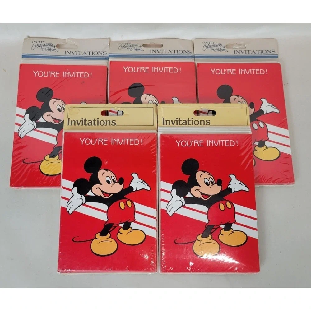40 Vintage NOS Mickey Mouse Party Invitations Invites Gibson (5 Packs of 8)
